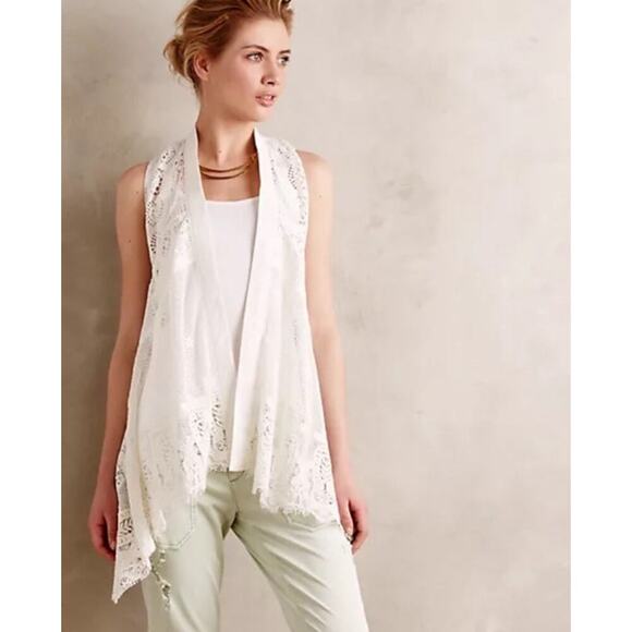 Anthropologie Meadow Rue Crochet Draped Lace Vest XS/S Cottagecore Boho Coquette - Picture 2 of 13